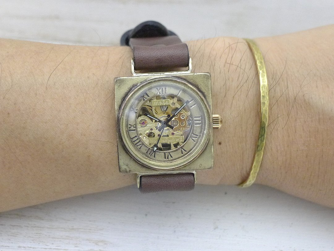 Handmade watch BHW137 Manual winding Brass 33mm square Roman numeral normal belt - 女表 - 铜/黄铜 金色