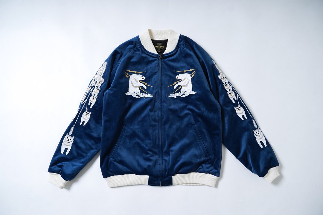 照旧古着 HOUSTON JAPAN  丝绒刺绣夹克阿拉斯加大山羊海军 - 男装外套 - 其他材质 