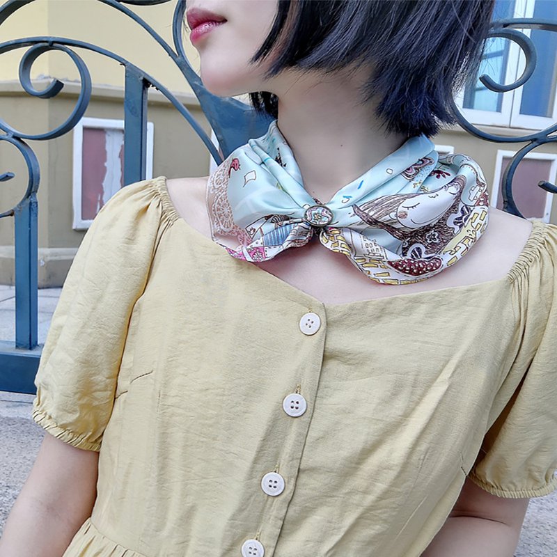 【精美礼盒】定制化礼物涂鸦方巾连丝巾扣礼物盒/方巾/头巾 - 丝巾 - 其他材质 