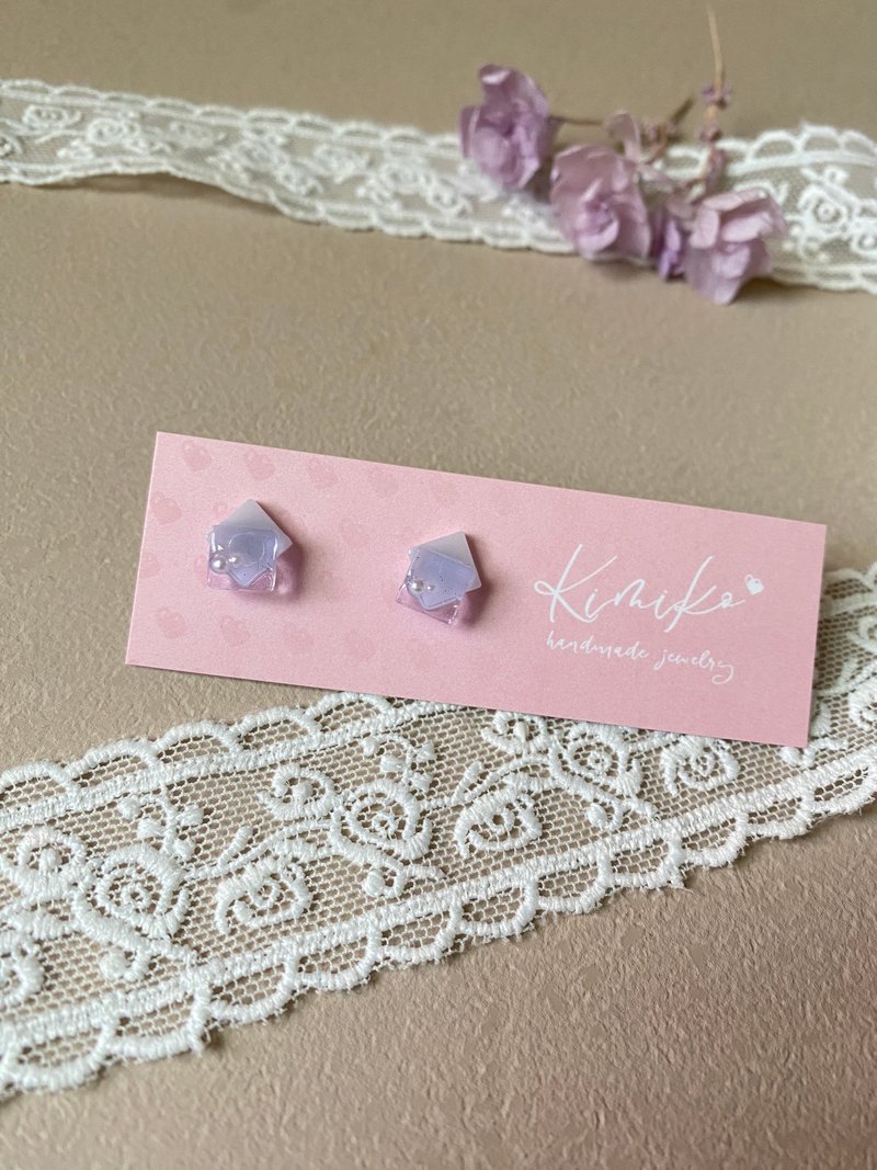 几何方块浅紫双色气质耳环 不锈钢耳针 led/uv胶饰品 - 耳环/耳夹 - 不锈钢 紫色