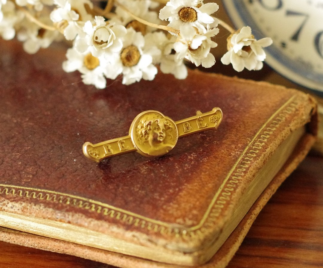 骨董Antique法国新艺术宝贝宝宝浮雕图案别针胸针  FIX B2004 - 胸针 - 其他金属 金色