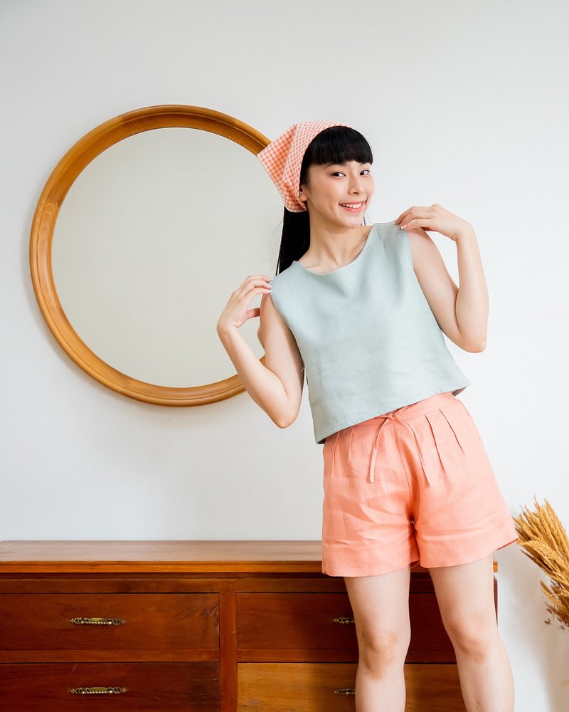 Linen Tiny Tank Top - Pastel Aqua - 女装上衣 - 棉 绿色