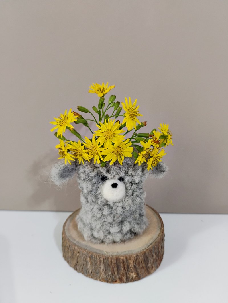 羊毛毡小贵宾干燥花花器 台湾本岛包邮 - 花瓶/陶器 - 羊毛 灰色