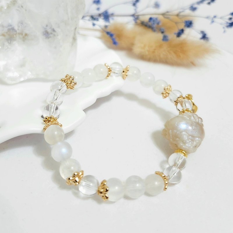 月光石龙龟设计手链/招桃花、平衡情绪之水晶 - 手链/手环 - 水晶 白色