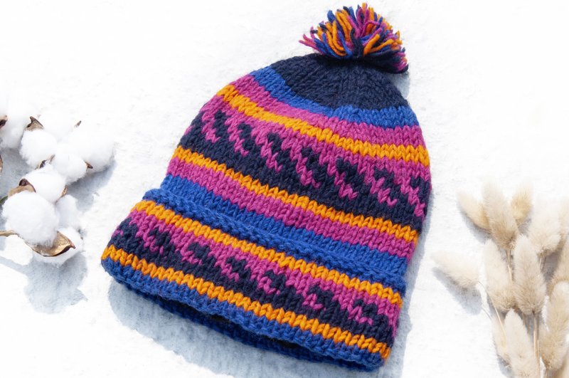 手工编织纯羊毛帽/针织编织帽/内刷毛手织毛帽/毛线帽-北欧风童趣 - 帽子 - 羊毛 多色