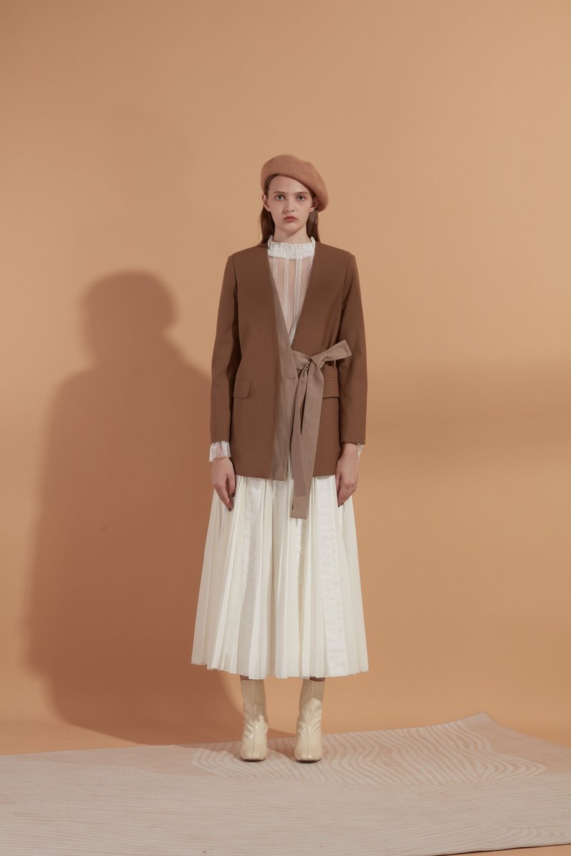 FW21假两件拼色直身西装外套-香港原创品牌Lapeewee - 女装西装外套/风衣 - 其他金属 卡其色