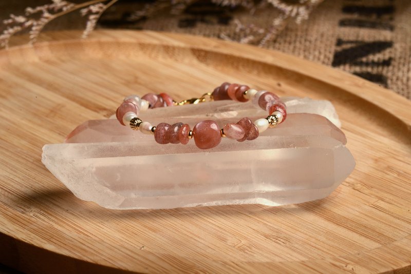 【神山晶礦】太陽石金草莓珍珠手鍊/太陽石/金草莓/珍珠 - 手链/手环 - 水晶 橘色