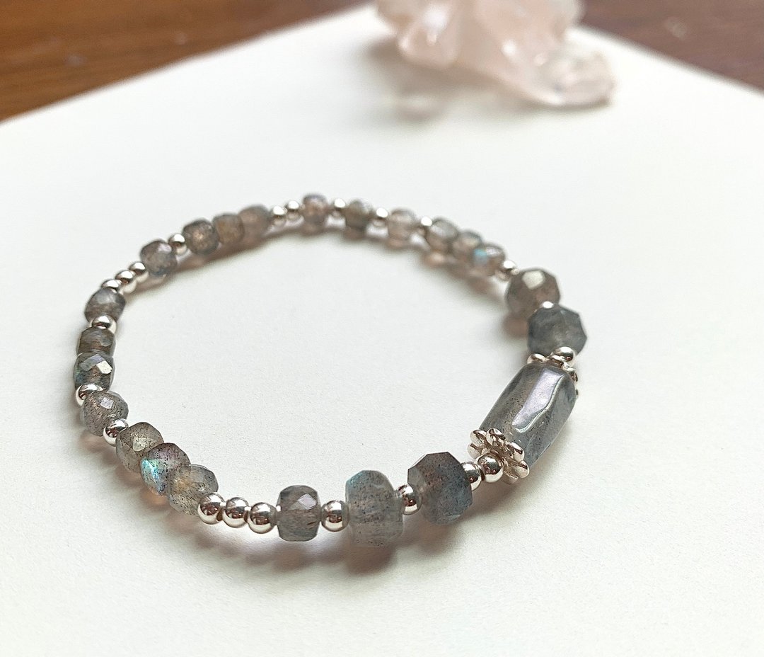 Ops Labradorite bracelet -蓝光拉长石/纯银/限定/独特/高聚财 - 手链/手环 - 宝石 银色