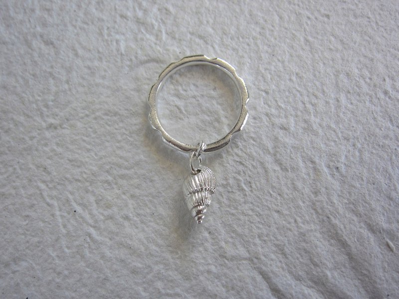 925银 海螺珍珠小挂件链条纯银戒指 - 戒指 - 纯银 银色