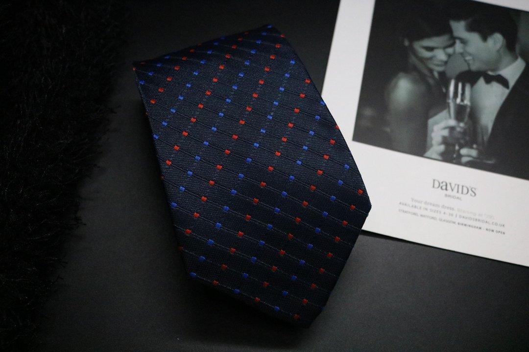 黑夜蓝波点色织领带/高端商务窄版necktie - 领带/领带夹 - 丝．绢 黑色