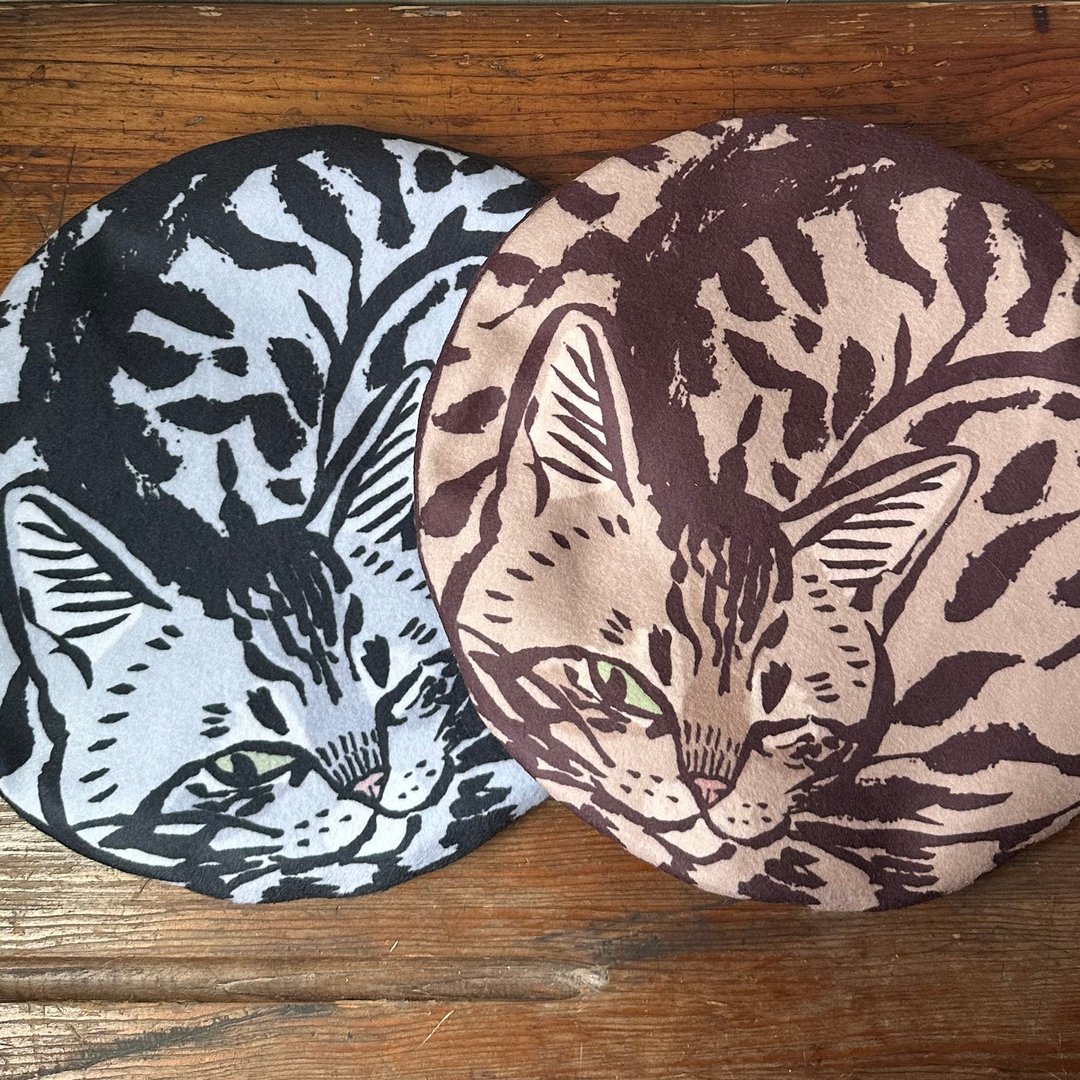 虎斑猫 双面贝雷帽 - 帽子 - 聚酯纤维 多色
