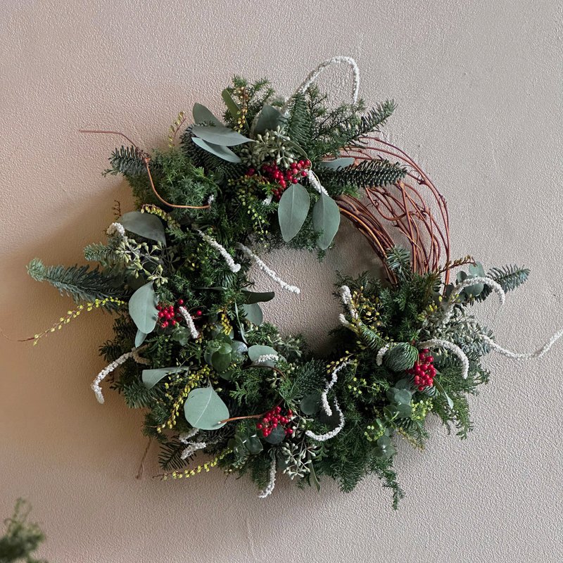 圣诞花圈 - 香氛森林 Forest Aroma / 新鲜花材可干燥 / 诺贝松 - 干燥花/捧花 - 植物．花 绿色