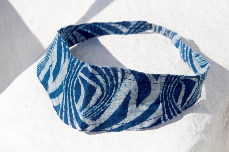 手工发带 / 普普风发带 / 印花发带 / 松紧发带/ 法式发带 - 植物染 indigo蓝染海洋 - 发饰 - 棉．麻 蓝色