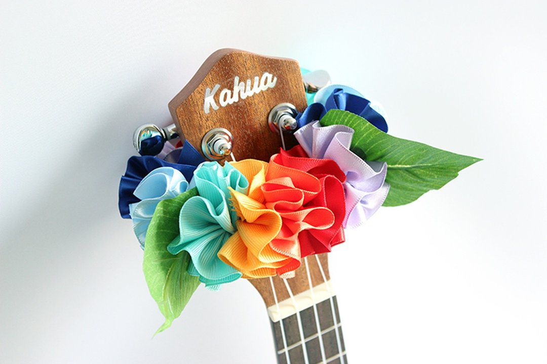 Ukulele lei / rainbow hibiscus, Ukulele gifts, Ribbon leis, - 吉他配件 - 棉 多色
