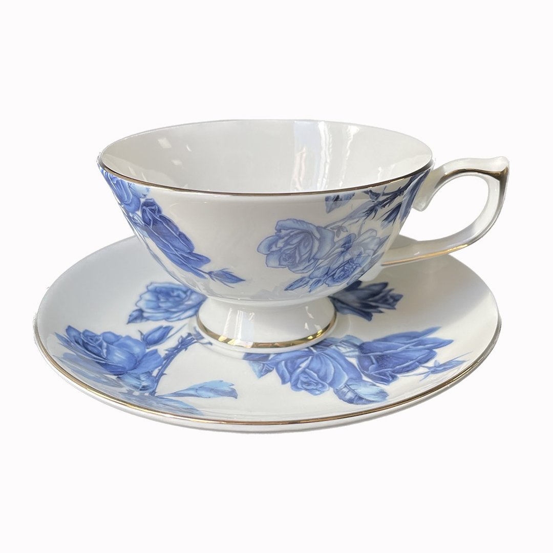 英国Aynsley 蓝玫瑰系列 骨瓷雅典杯盘组150ml - 茶具/茶杯 - 瓷 蓝色