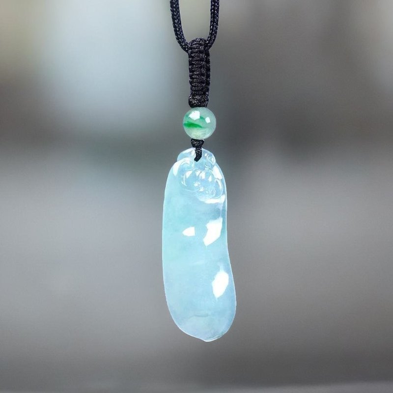 高冰种晴水翡翠福豆吊饰 | 天然缅甸玉翡翠A货 | 送礼 - 项链 - 玉石 透明