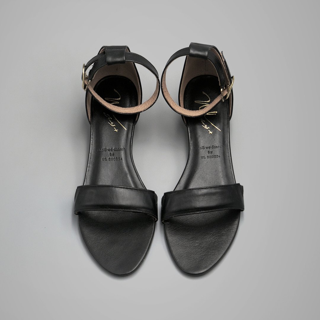 Oné  (极致黑) 低跟 Black Sandals | WL - 男女凉鞋 - 真皮 