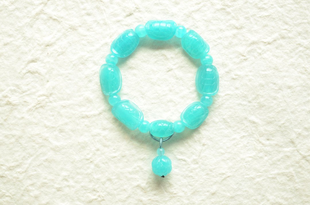 【Amazonite】天然天河石手工雕刻富甲传统寓意手链手排 - 手链/手环 - 半宝石 蓝色