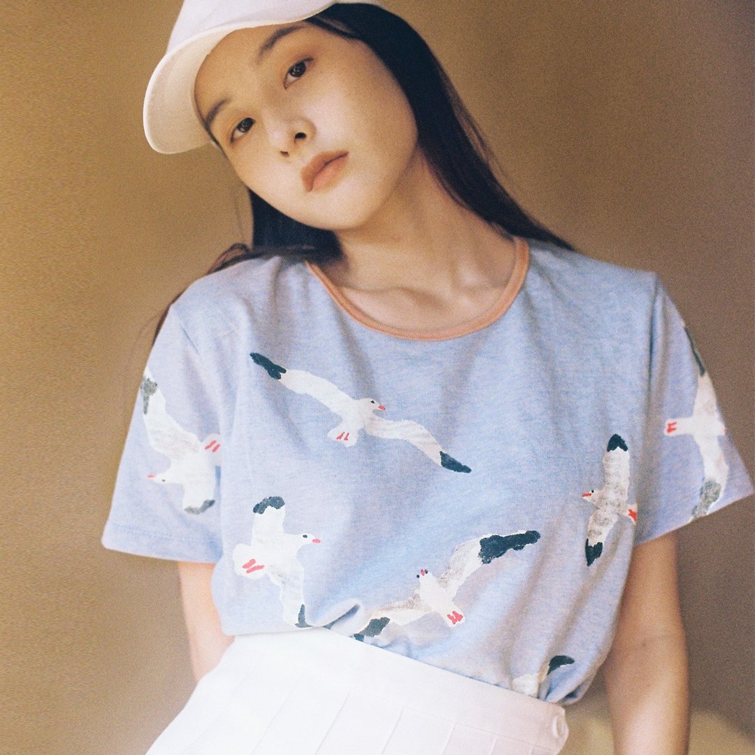 Free Bird ~ Short sleeve Crop Top // Light Blue - 女装 T 恤 - 棉 
