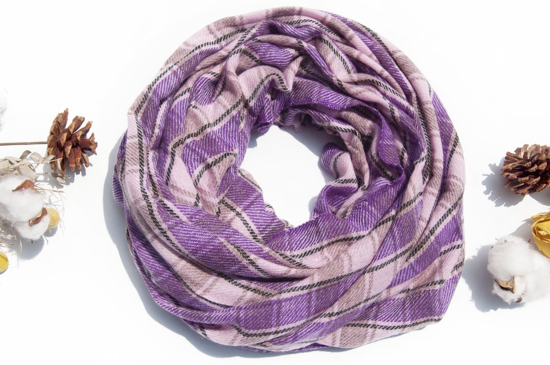 喀什米尔Cashmere 针织围巾 纯羊毛围巾 手织围巾 编织围巾-格纹 - 围巾/披肩 - 羊毛 多色
