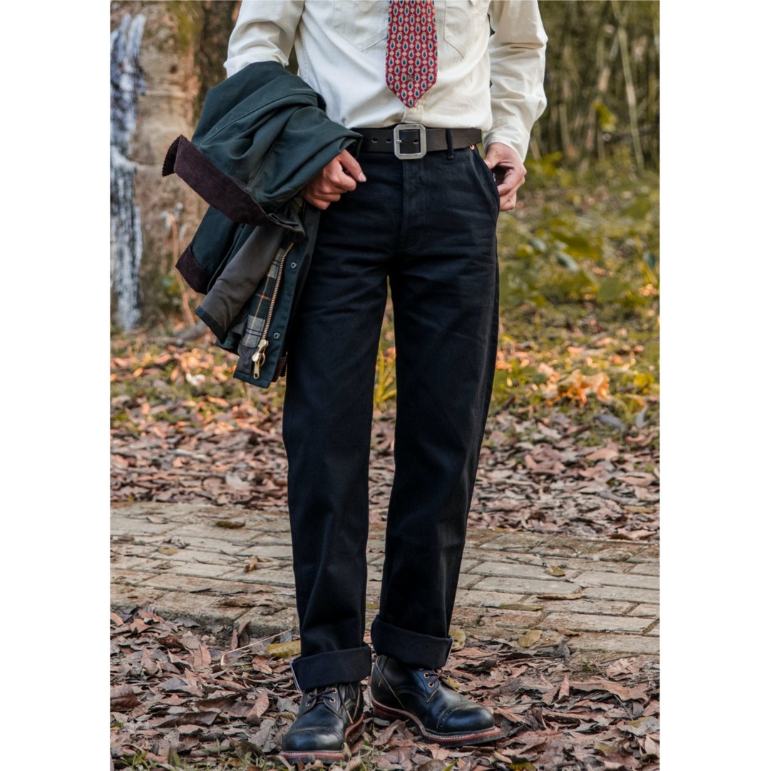 牛仔裤 丹宁双染 冈山双染布料 14.5oz 宽松直筒 CHINO - 男士长裤 - 棉 黑色