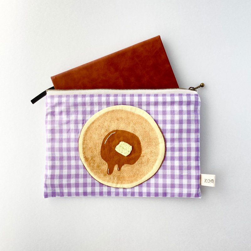 松饼与格纹万用包 - 化妆包/杂物包 - 棉．麻 紫色