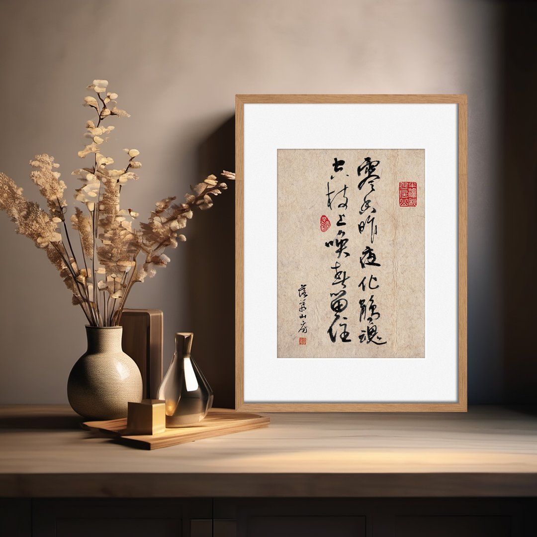 书法-附画框 | 乔迁礼物 | 入厝礼物 | 民宿布置 |乔迁礼物 - 画框/相框 - 木头 卡其色