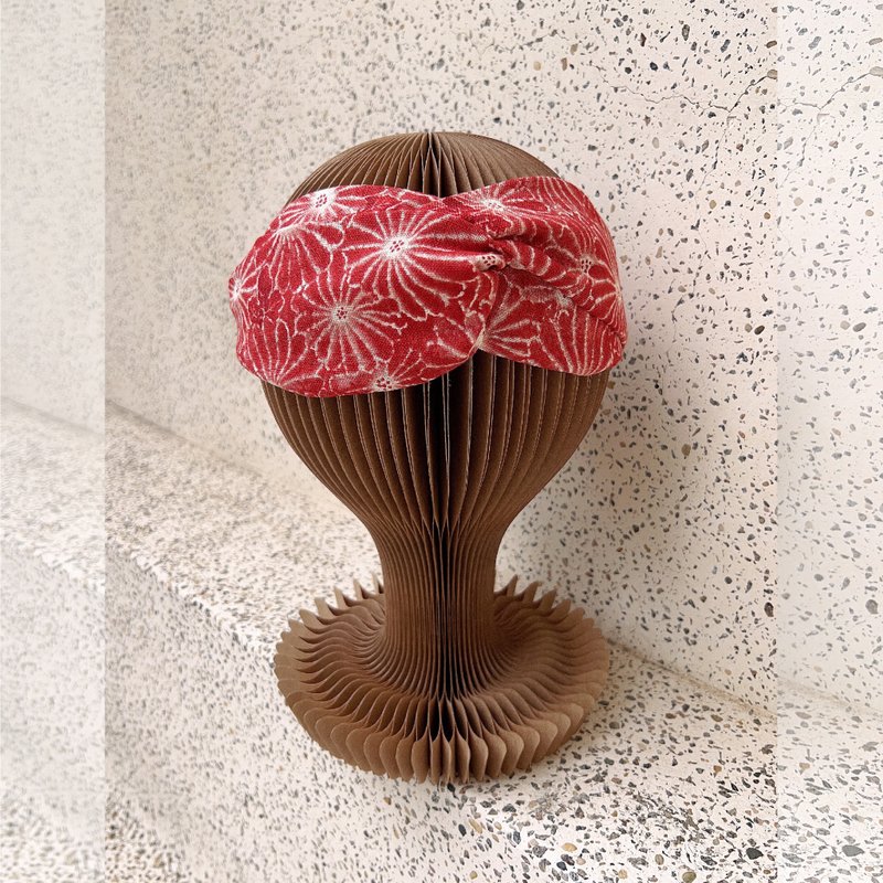 扎染大花松紧带宽发带 日本直购布料 - 发带/发箍 - 棉．麻 红色