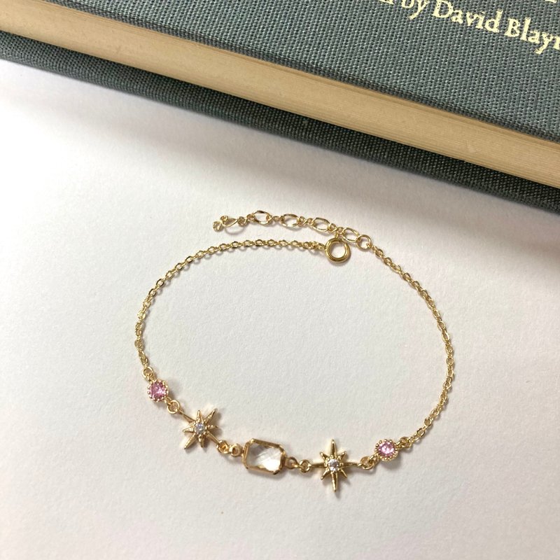 14K包金 八芒星缀粉锆石手链 手环 项链 14KGF - 手链/手环 - 水晶 粉红色