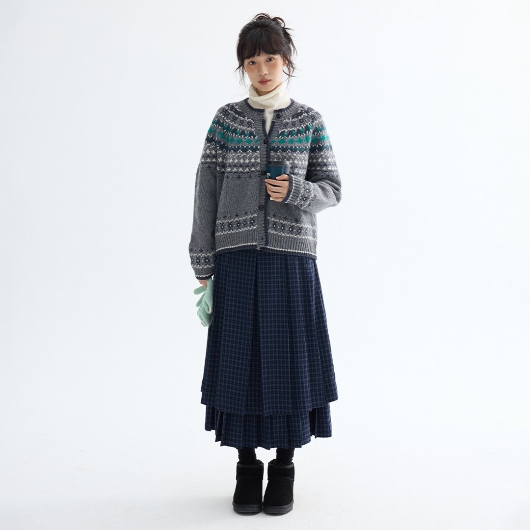 学院格纹双层褶皱裙|裙子|冬款|Sora-1962 - 裙子 - 聚酯纤维 