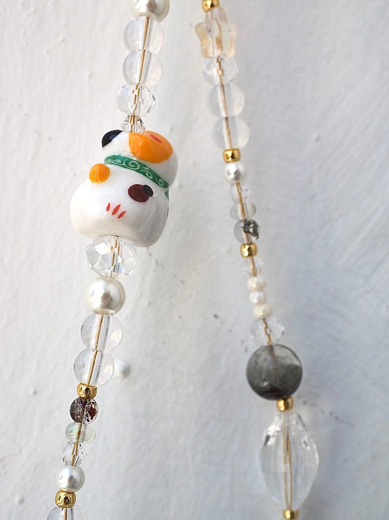 胖墩墩  仰望星空招财猫 事业运 绿幽灵 手机挂饰  附连接垫片 - 挂绳/吊绳 - 水晶 绿色