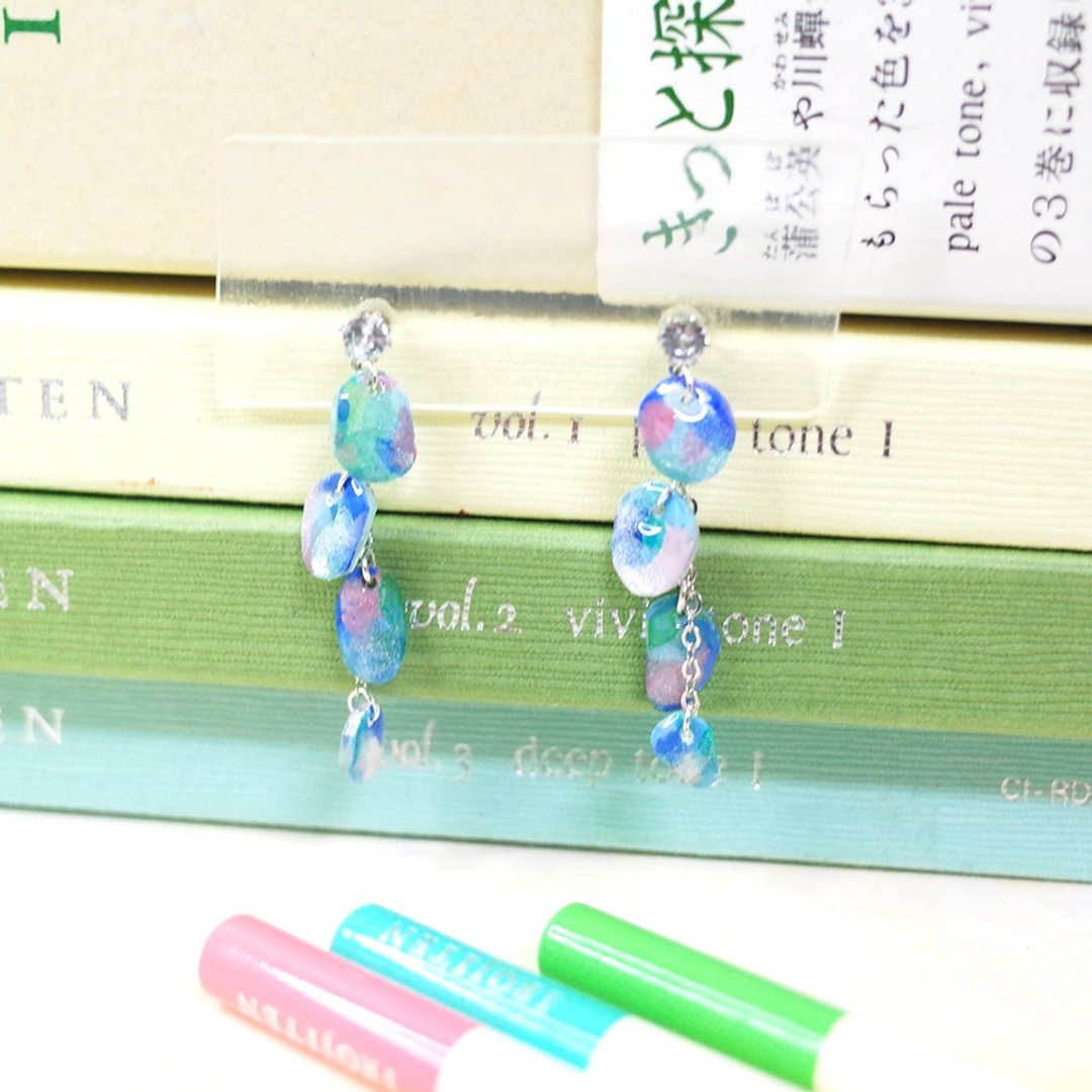节气 谷雨 手绘耳环 耳针/耳夹 - 耳环/耳夹 - 防水材质 多色