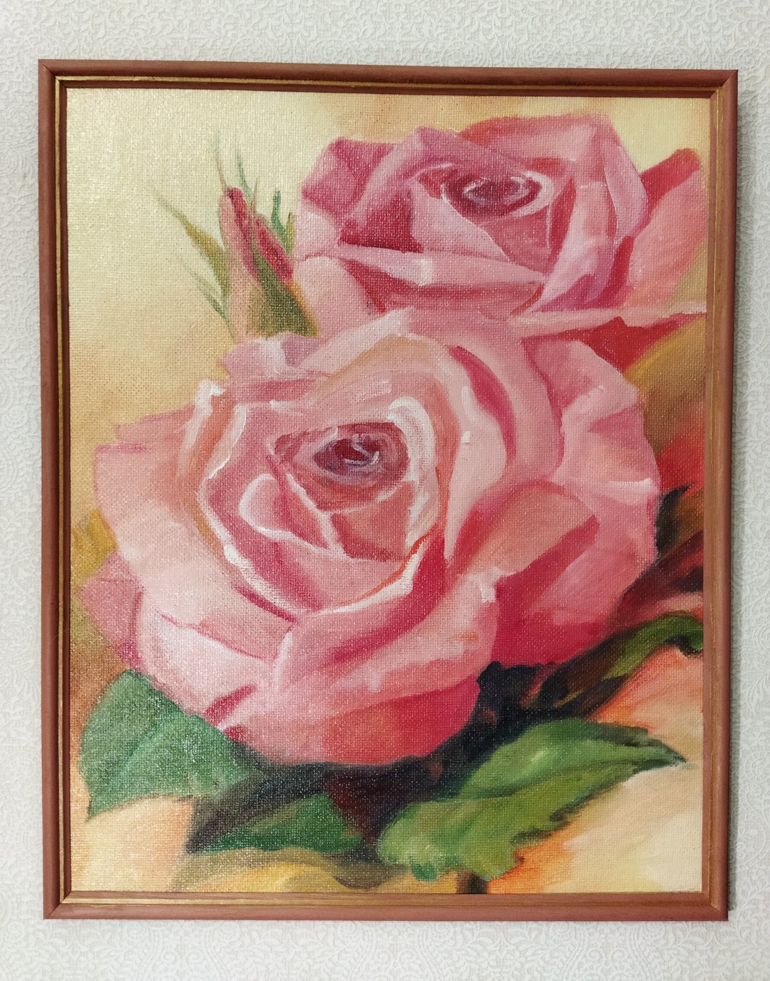 粉红色玫瑰花朵油画框画艺术品 - 海报/装饰画/版画 - 木头 粉红色