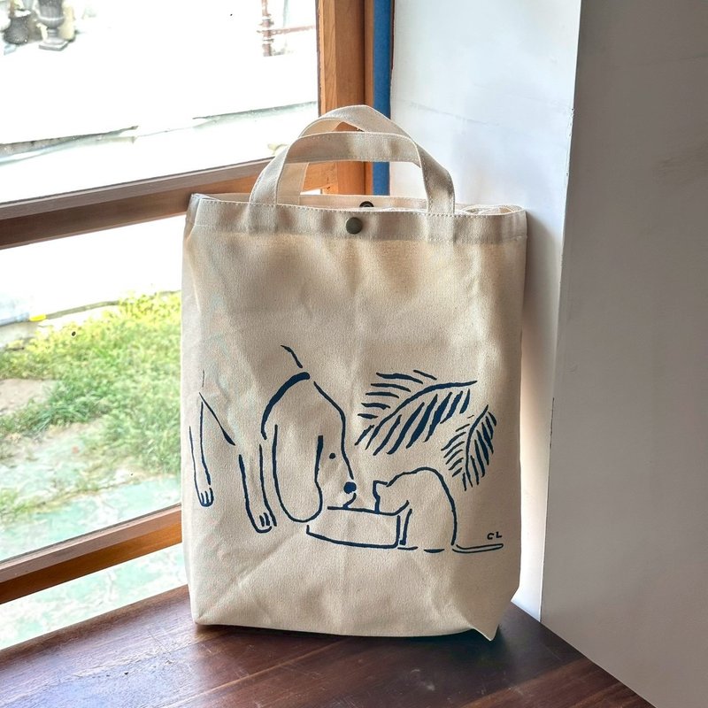 狗狗猫猫喝水 两用宽底包 - 侧背包/斜挎包 - 棉．麻 白色