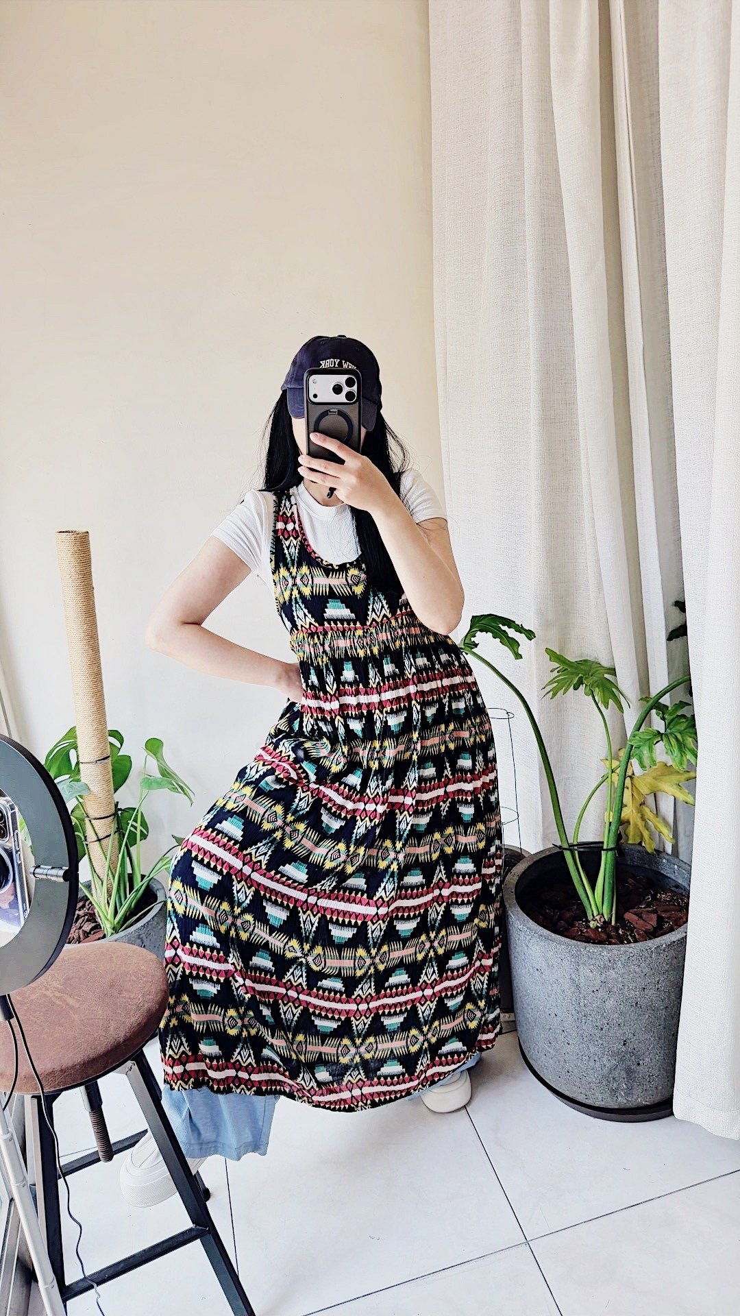 民族几何图腾压纹长背心 长裙洋装连身裙连衣裙古着ドレス Dress - 洋装/连衣裙 - 丝．绢 多色