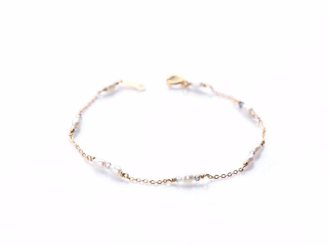 14kgf-mystic topaz &amp; pearl bracelet(size order) - 手链/手环 - 宝石 白色