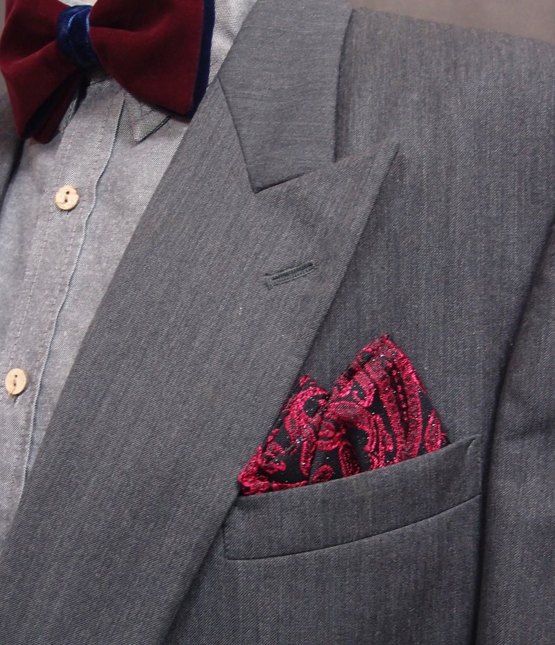 玫红黑电绣口袋巾 pocket square 方便快速懒人用 - 领带/领带夹 - 其他人造纤维 红色