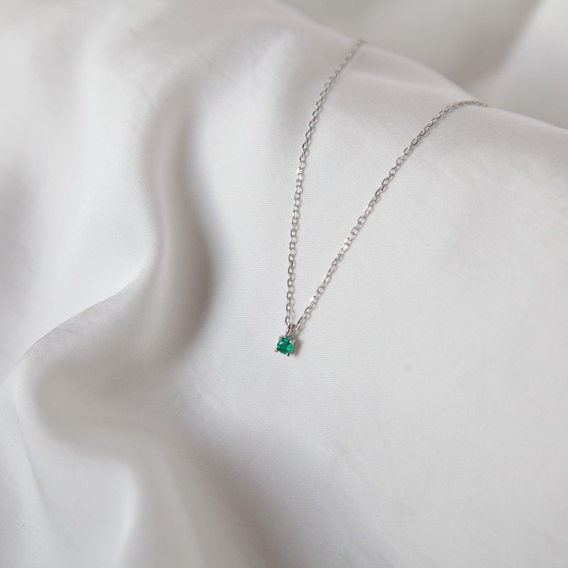 祖母绿单钻项链 | 诞生石系列_5月诞生石 - 项链 - 纯银 