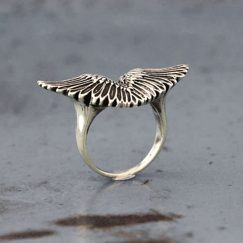 翅膀 环 猫头鹰 羽毛 波西米亚 银 天使 鸟 手工制造 妇女 女孩 - 戒指 - 其他金属 银色
