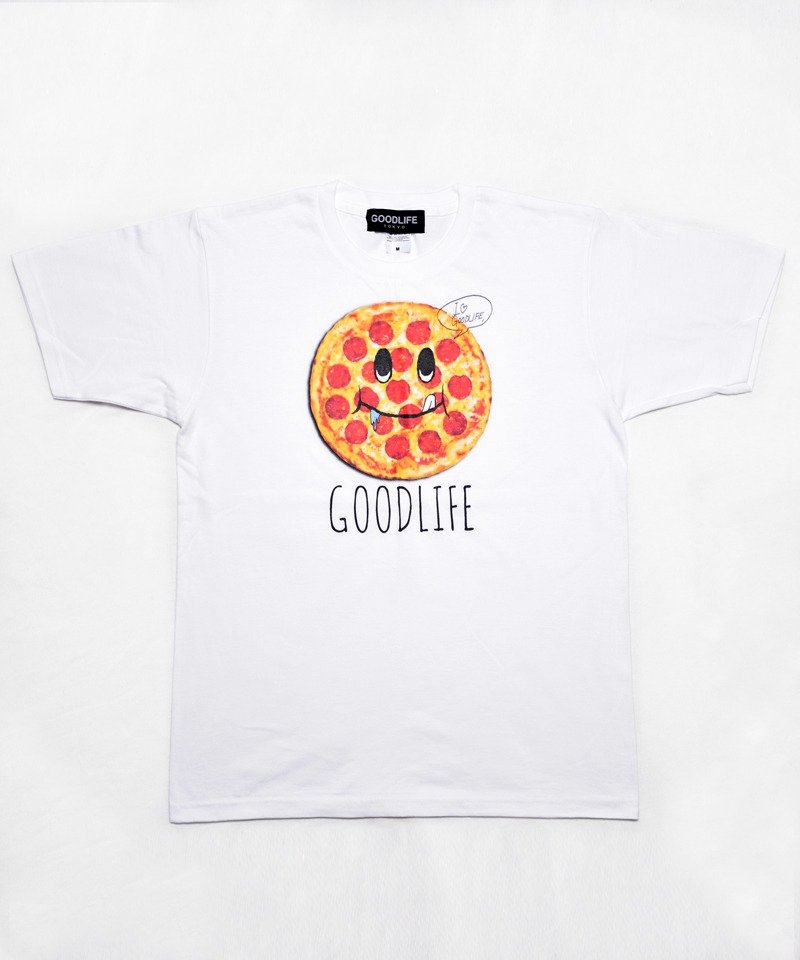 Good Life Tokyo "PIZZA FACE" WHITE MENS - 男装上衣/T 恤 - 棉．麻 白色