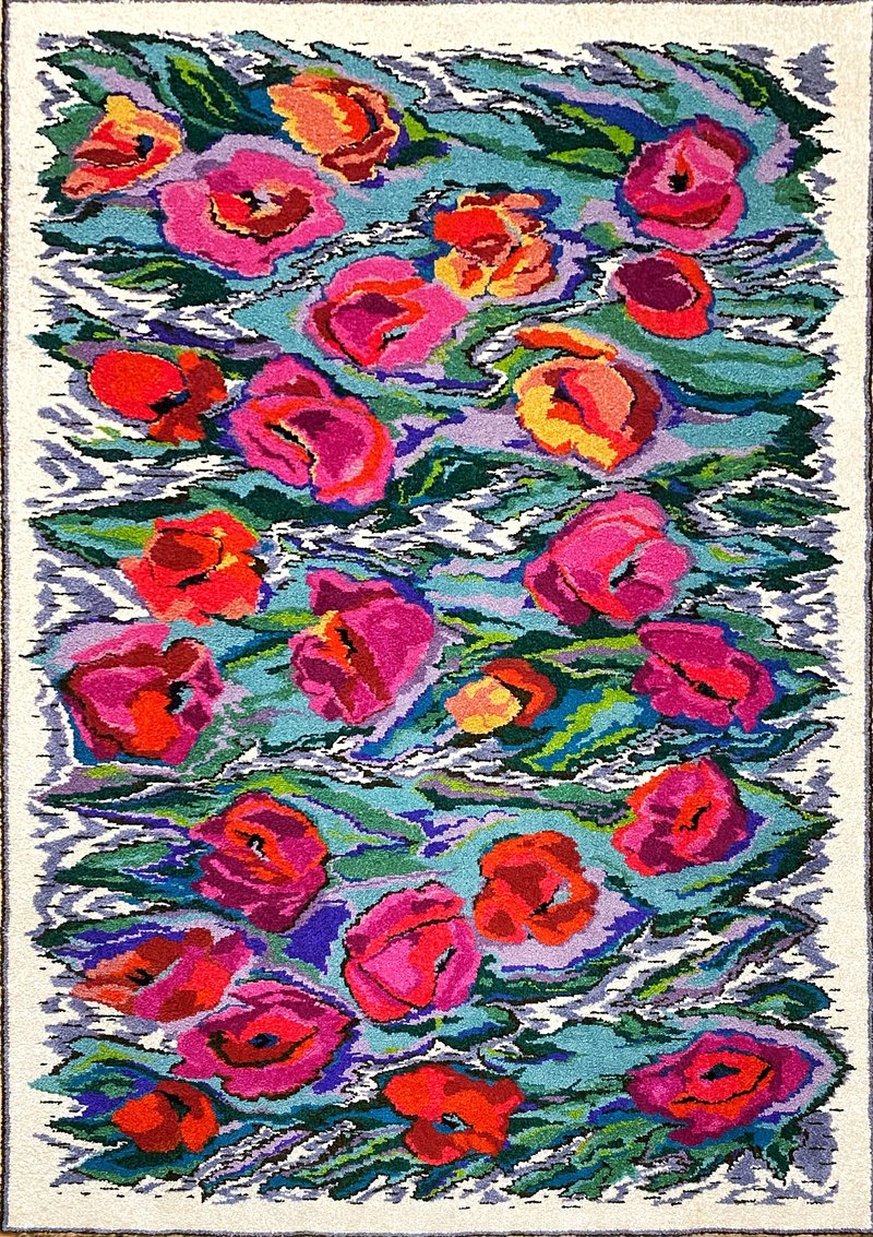 罂粟现代卧室艺术可水洗地毯/罂粟艺术品女士地毯 - 地垫/地毯 - 棉．麻 蓝色