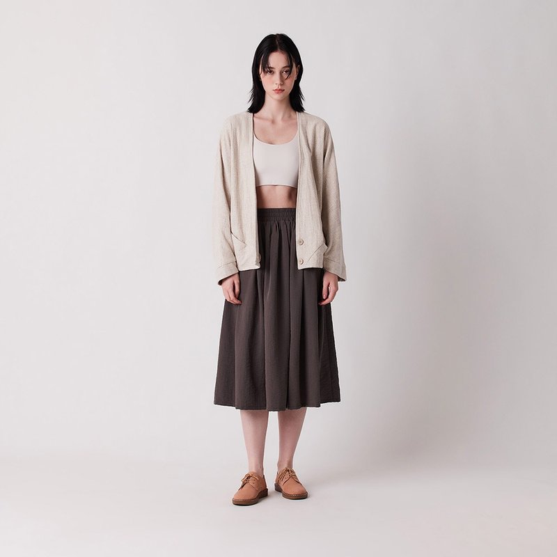 棉麻宽袖外套 - 女装休闲/机能外套 - 棉．麻 卡其色