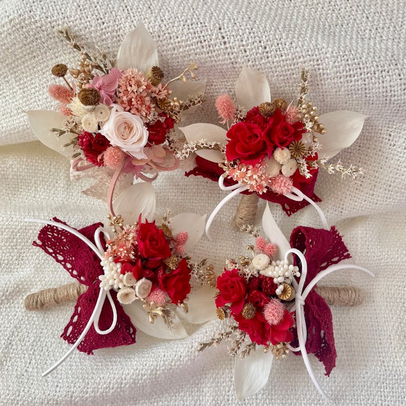 红色永生胸花/婚礼新郎胸花/主婚人胸花 - 干燥花/捧花 - 植物．花 红色