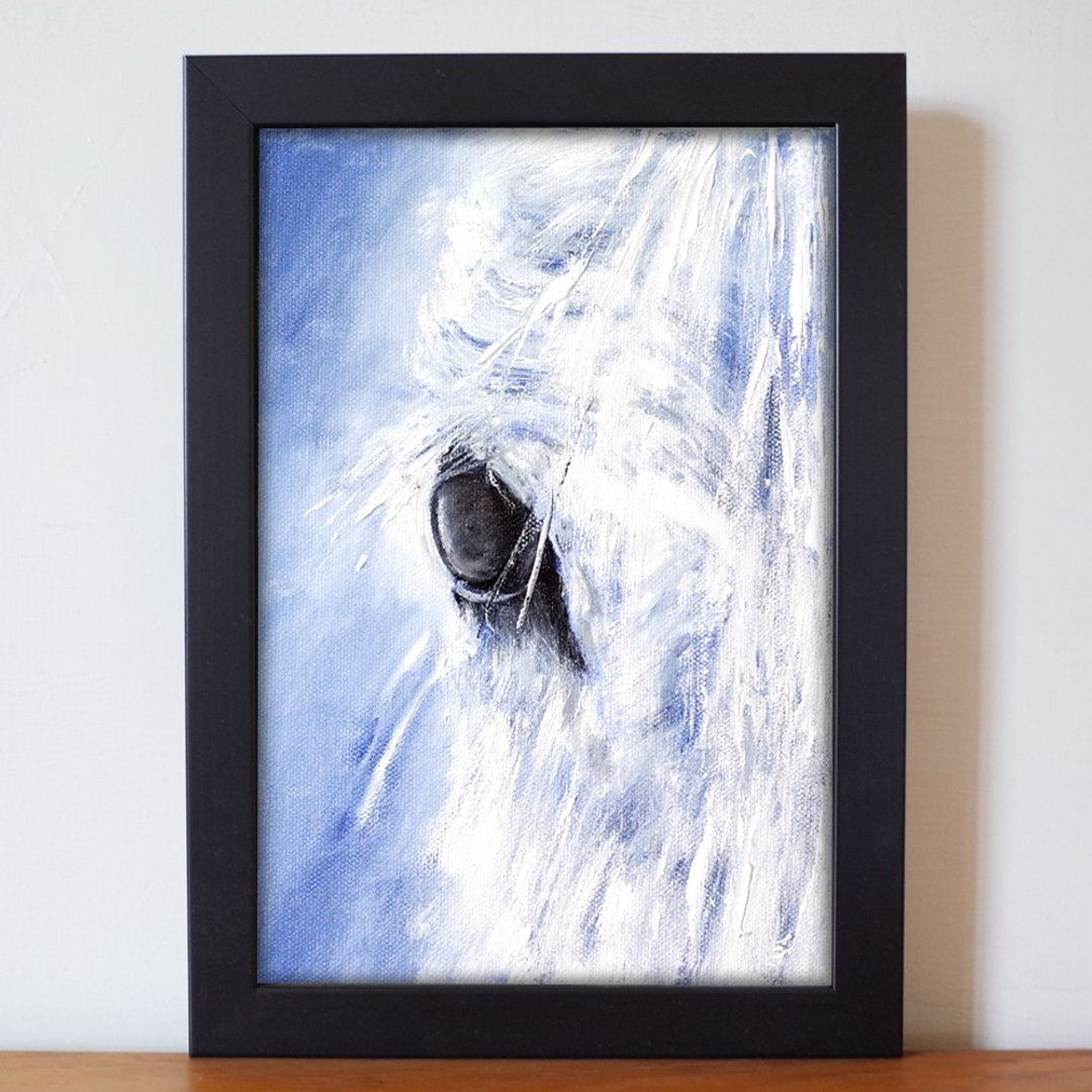 动物#23 白马 油画 F1号 含框尺寸约26*19cm - 海报/装饰画/版画 - 颜料 白色