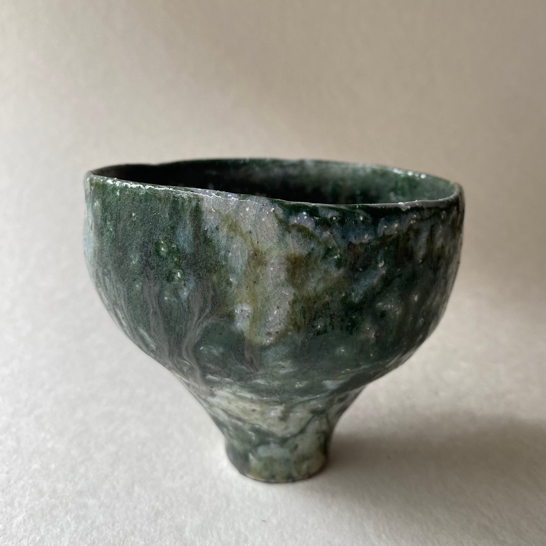 陶/柴烧/绞胎/流釉完美的杯/附木盒 - 茶具/茶杯 - 陶 绿色