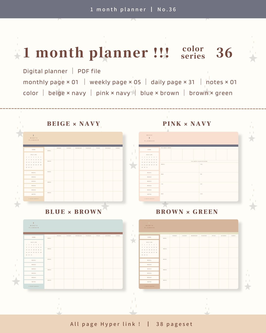 [Monthly planner / No.36 / Horizontal] Digital planner that can be used repeatedly every month - 其他数码商品 - 其他材质 