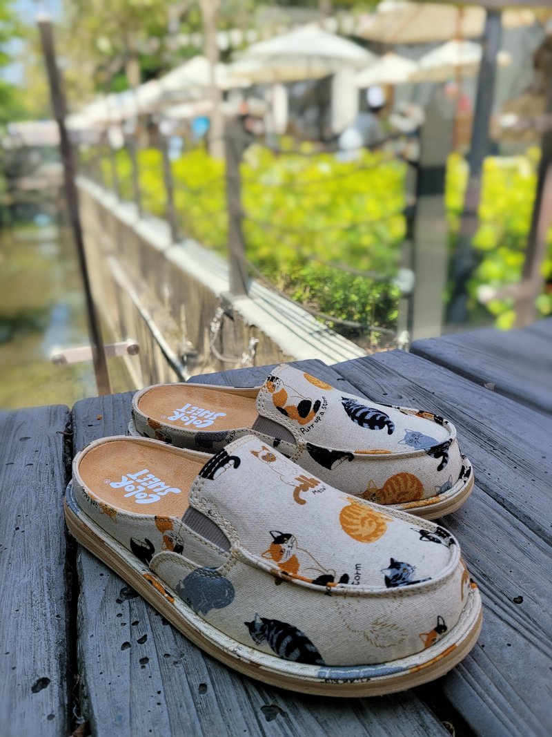 穆勒款-米猫 - 女款休闲鞋 - 棉．麻 多色