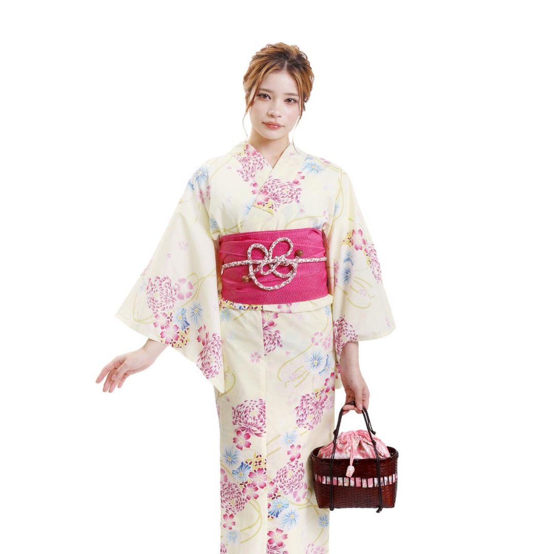 日本 和服 女性 浴衣 腰带 2件组 F Size x27-47 yukata - 其他 - 棉 黄色