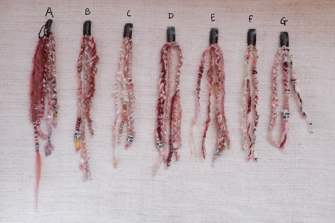 脏辫 穿戴式 发夹 Gypsy hair Clip (Pink S) - 发饰 - 羊毛 粉红色