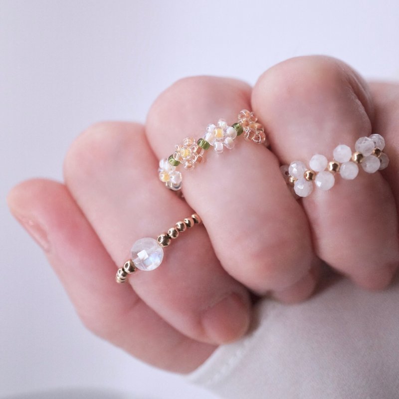 ITS-R163【14KGF・编织戒指】弹力编织软戒叠戴多款选择 - 戒指 - 半宝石 白色